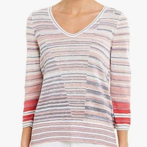 Nic+Zoe Skyline Stripe V-Neck 3/4 Sleeve Lightweight Sweater Top ~ NWT ~ XXL